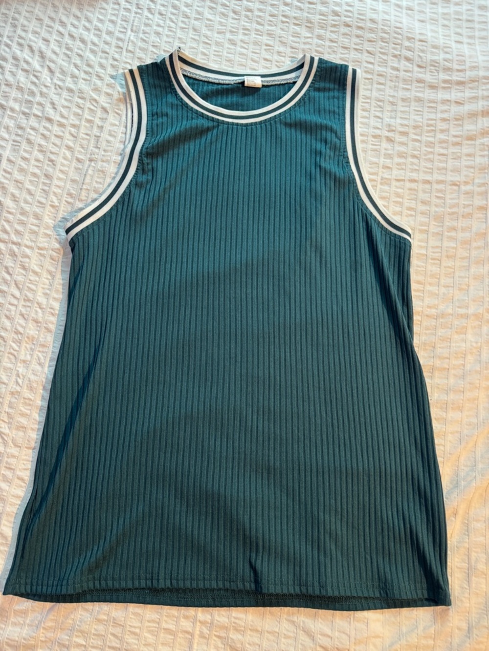 Men's Teal Ribbed Tank Top with White Trim